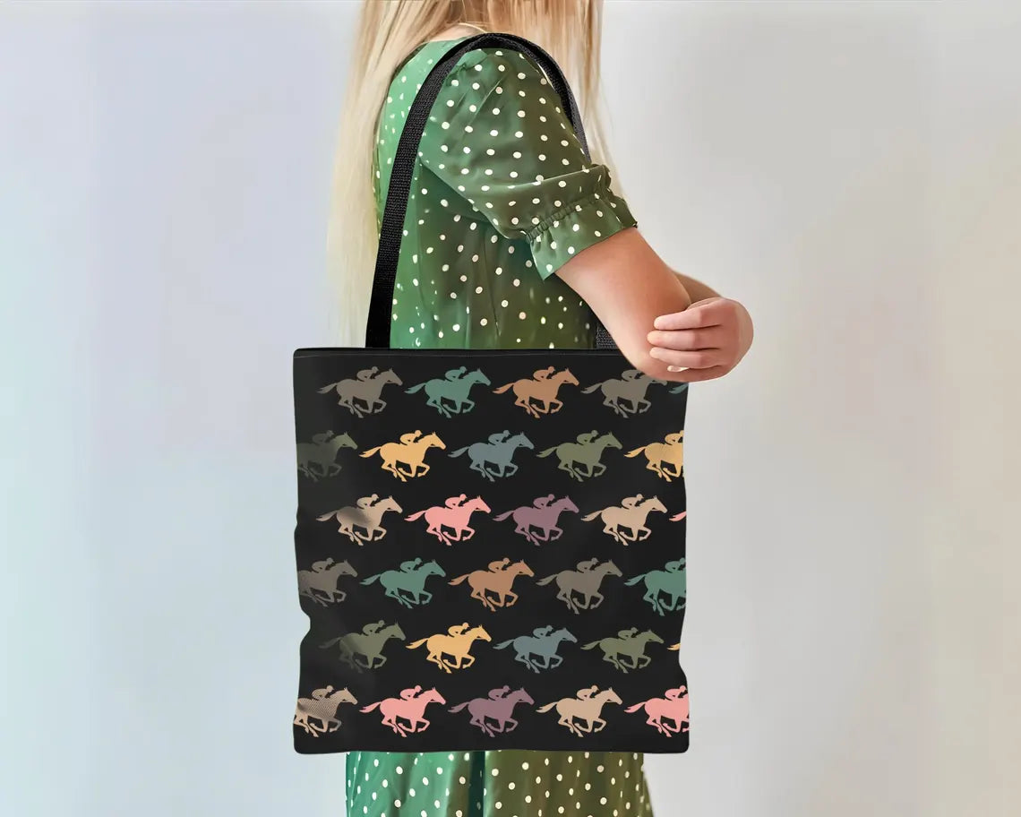 Retro Horse Racing Enthusiast Tote Bag – Equestrian Lover's Thoroughbred Racing Fan Gift – Stylish Race Day Accessory