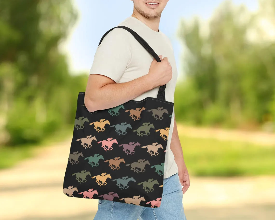 Retro Horse Racing Enthusiast Tote Bag – Equestrian Lover's Thoroughbred Racing Fan Gift – Stylish Race Day Accessory