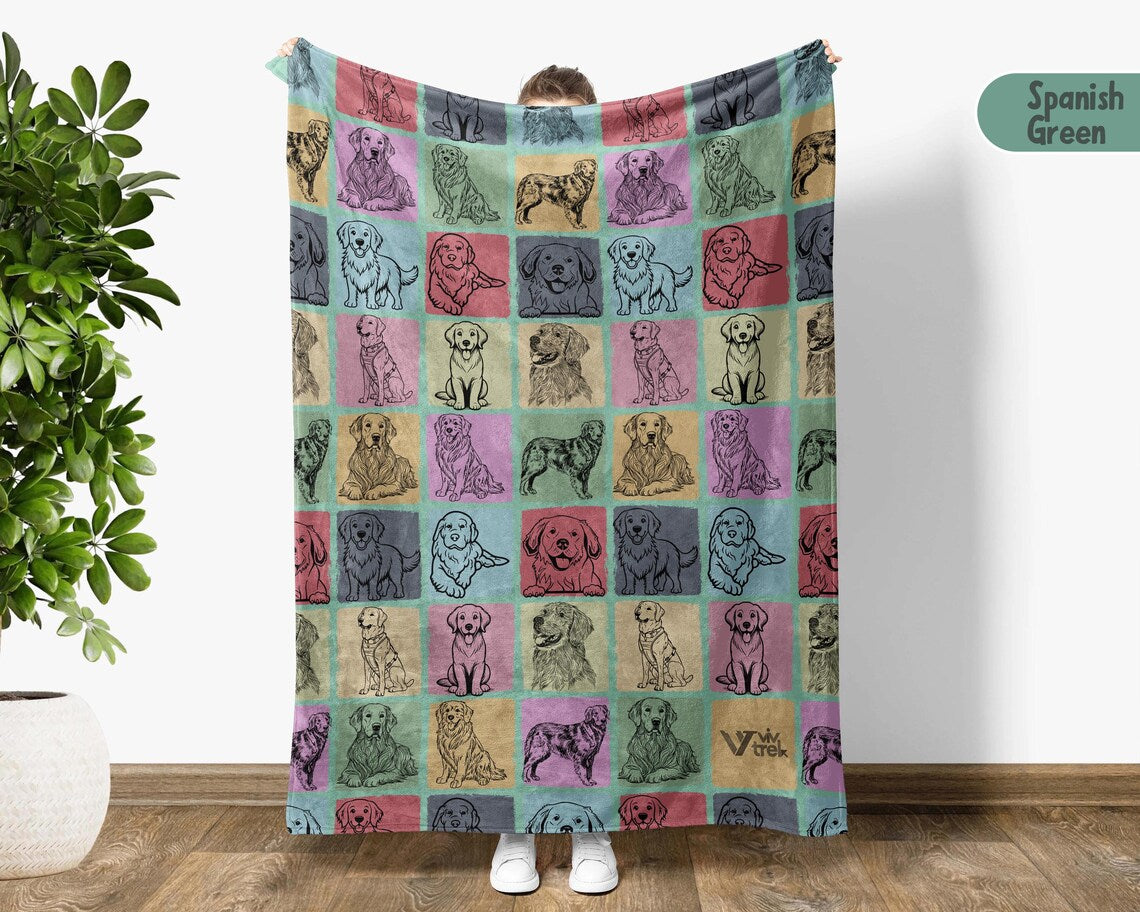 Vintage Golden Retriever Dog Blanket | Cozy Fleece Throw Gift for Dog Lover | Retro Pet Owner Present