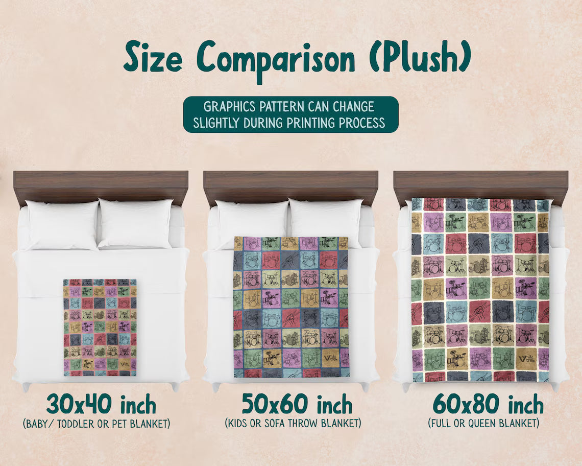 Vintage Drummer Gift Blanket - Retro Drum Lover Throw - Cozy Musician Fleece Blanket Drummer Graphic Home Decor