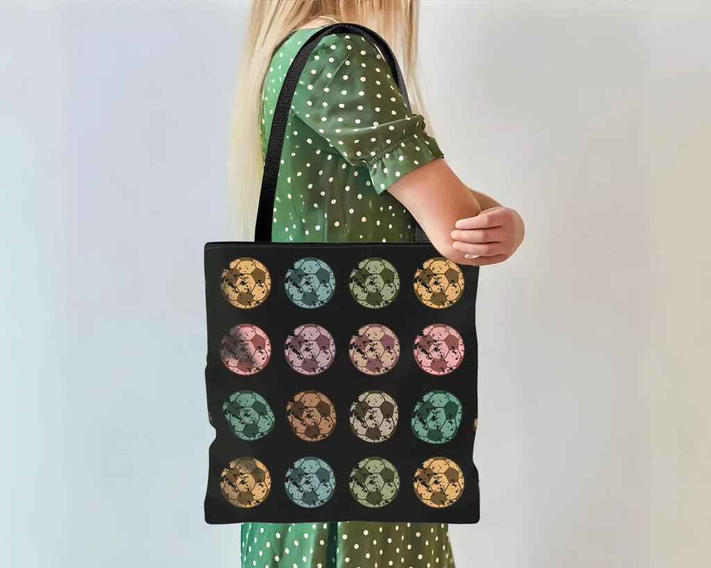 Retro Soccer Tote Bag for Players Fans – Vintage Football Lover Gift Tote – Reusable Sports Bag Daily Use