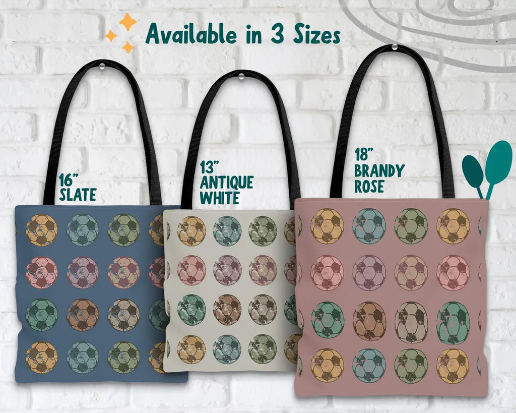 Retro Soccer Tote Bag for Players Fans – Vintage Football Lover Gift Tote – Reusable Sports Bag Daily Use