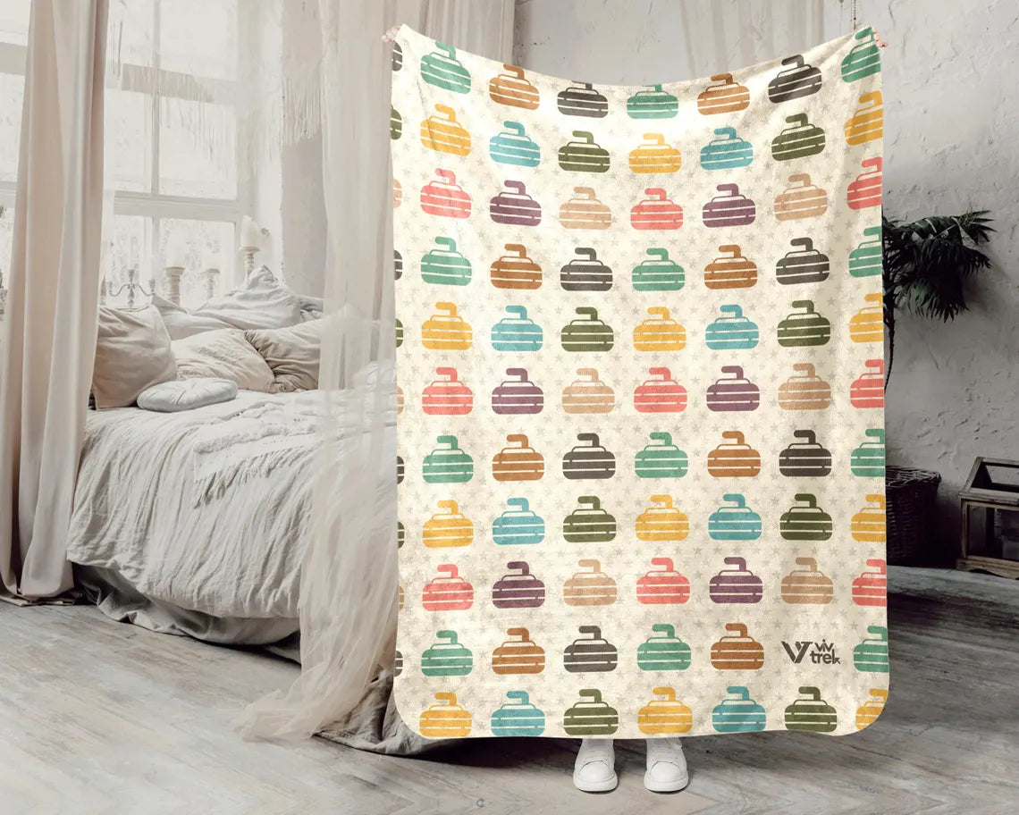 Retro Curling Blanket – Vintage Cozy Throw Under $50, Curling Lover Gift for Her & Him, Game Night Essential 🥌🧣