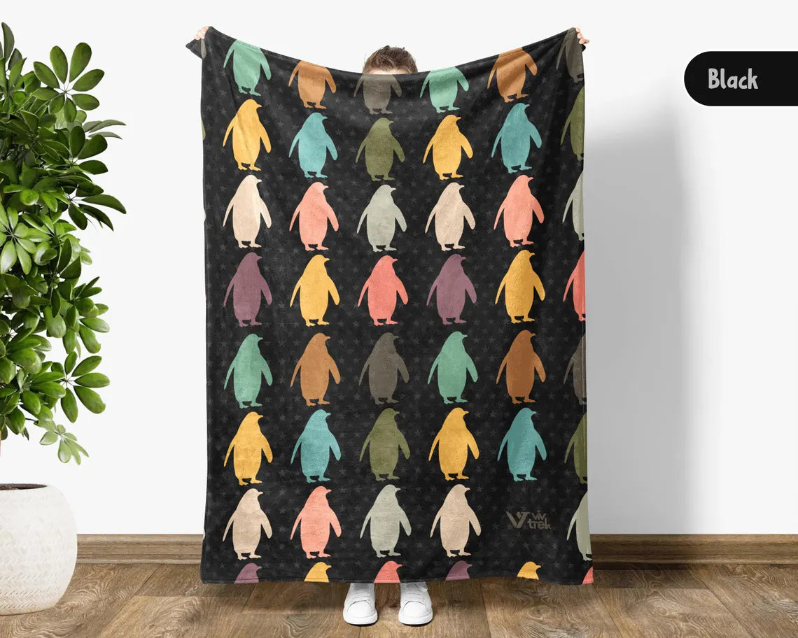 Penguin Gift Blanket Vintage Penguin Throw Blanket - Ocean Sea Animal Kawaii Gift for Penguin Lovers Vintage Graphic Blankets