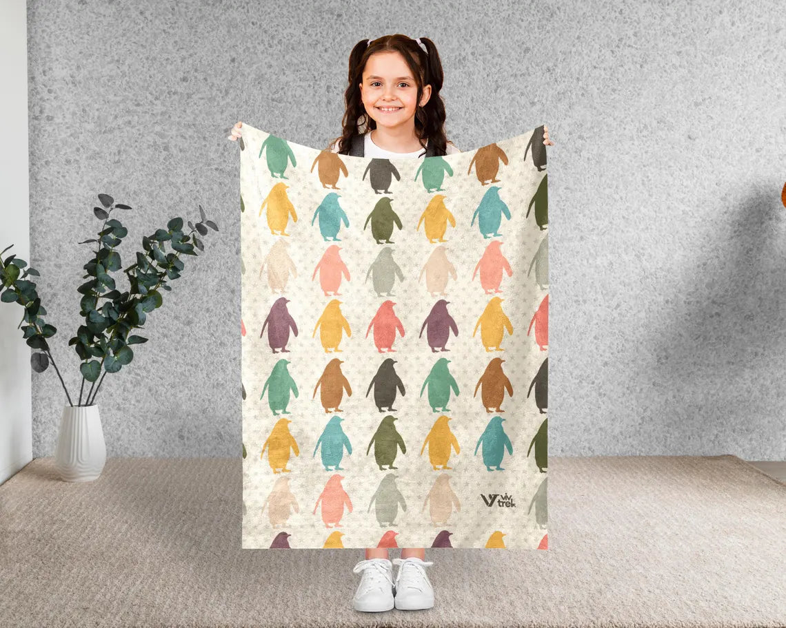 Penguin Gift Blanket Vintage Penguin Throw Blanket - Ocean Sea Animal Kawaii Gift for Penguin Lovers Vintage Graphic Blankets