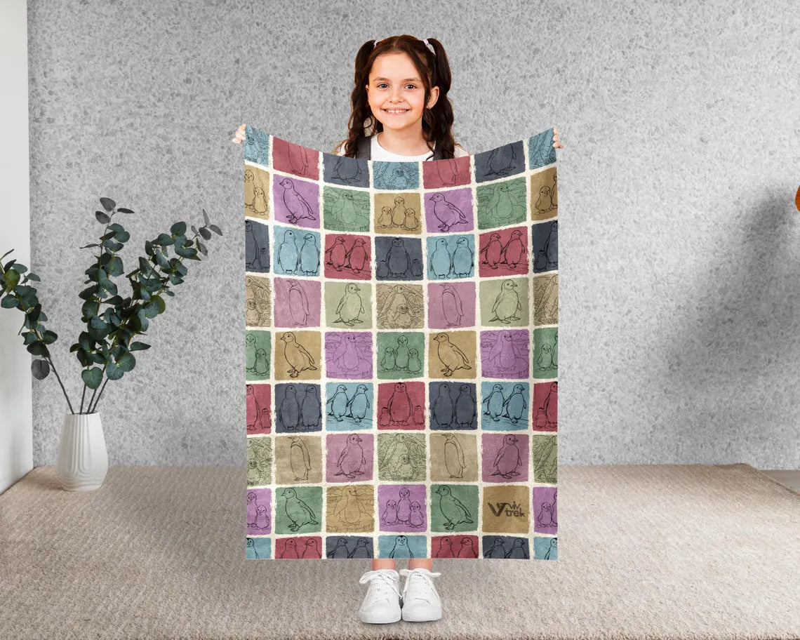Penguin Blanket Gift Vintage Penguin Throw Blanket - Ocean Sea Animal Kawaii Gift for Penguin Lovers Vintage Graphic Blankets