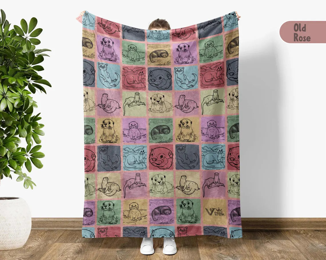 Vintage Otter Gift Blanket | Retro Animal Fleece Throw | Cozy Sea Life Lover Blankets | Unique Home Décor