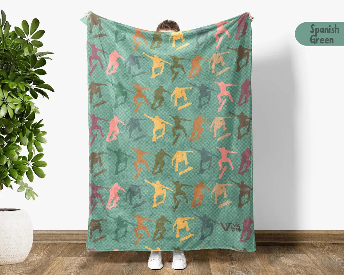 Vintage Skateboarding Blanket, Cozy Skateboard Lover Throw, Sports Fleece Blanket, Unique Skateboard Decor, Graphic Gift for Skate Fans