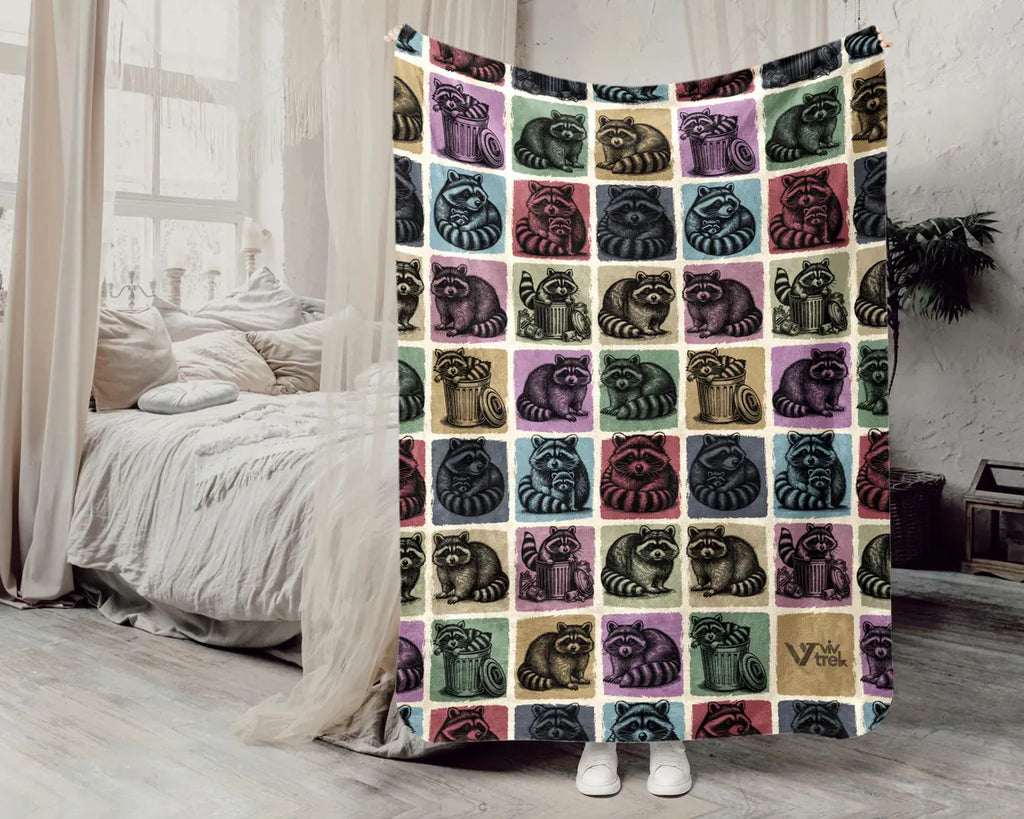 Vintage Raccoon Gift Blanket, Retro Raccoon Lover Throw, Easily Distracted by Raccoon Blankets, Funny Trash Panda Gift, Cozy Graphic Throw