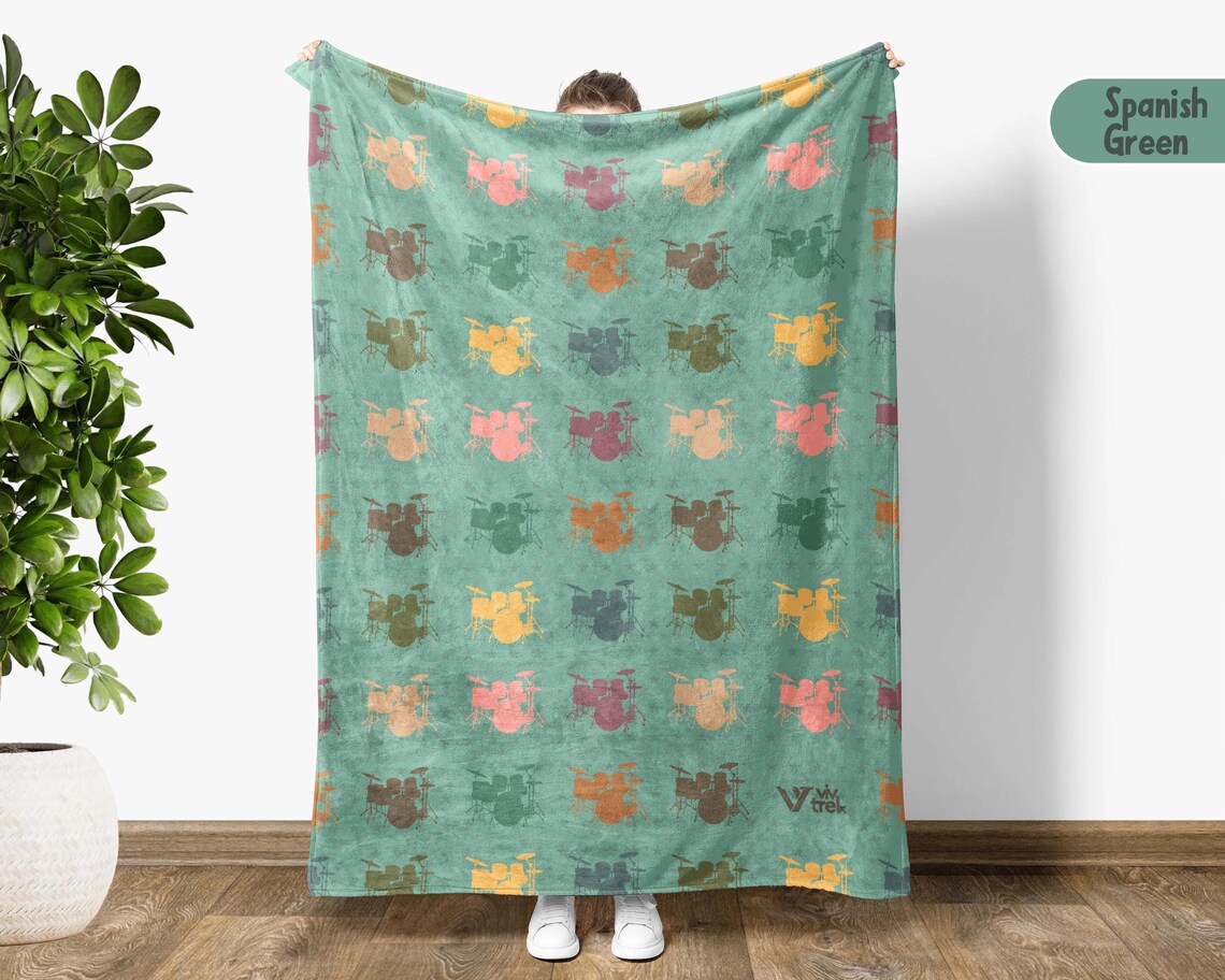 Drummer Gift Blanket Vintage Retro Drum Lover Throw - Cozy Musician Fleece Blanket Drummer Graphic Home Decor