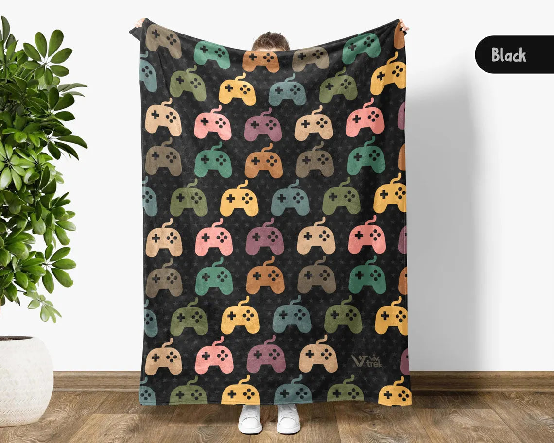 Retro Video Gaming Gift Blanket - Vintage Gamer Lover Throw - Cozy Fleece Video Game Graphic Blankets Unique Decor