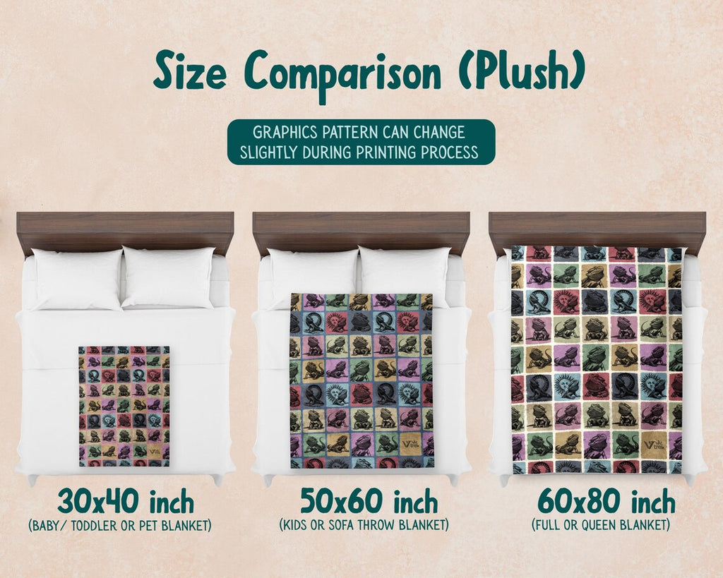 Bearded Dragon Gift Blanket | Vintage Bearded Dragon Lover Throw | Retro Animal Fleece Blankets | Cozy Bearded Dragon Graphic for Home