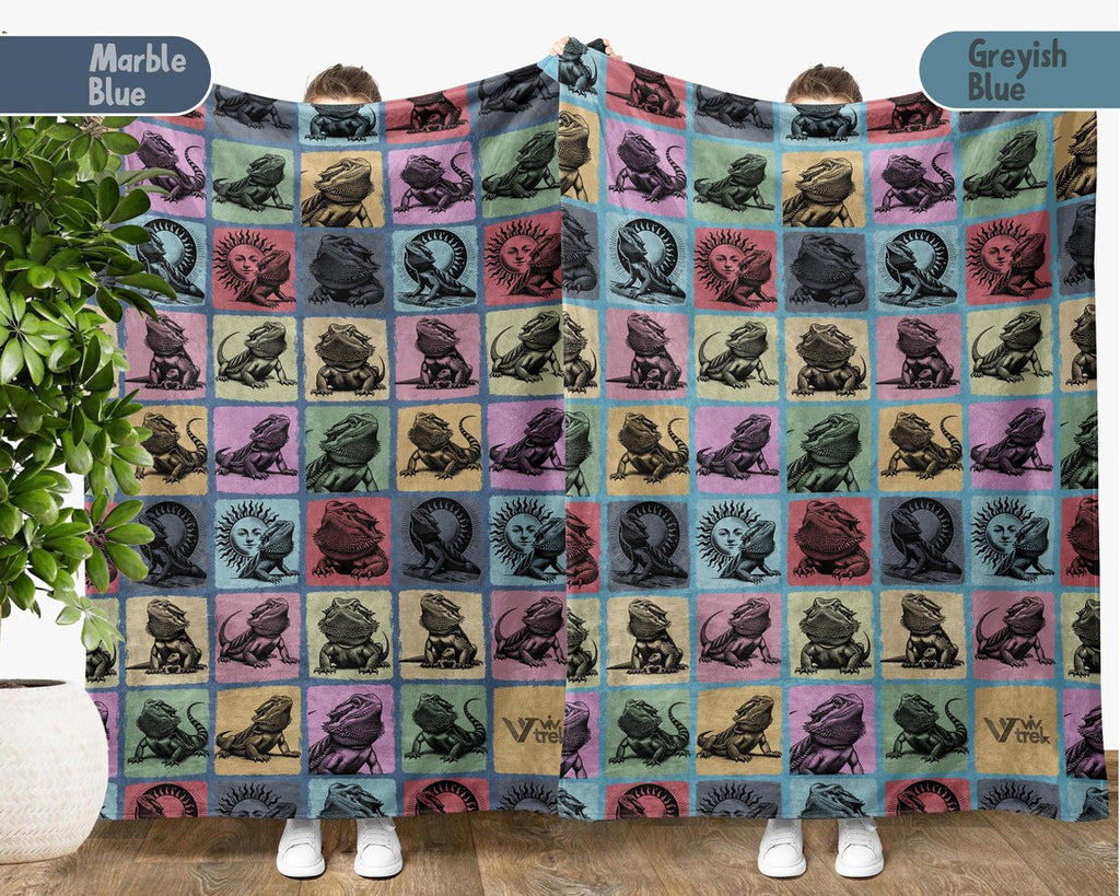 Bearded Dragon Gift Blanket | Vintage Bearded Dragon Lover Throw | Retro Animal Fleece Blankets | Cozy Bearded Dragon Graphic for Home
