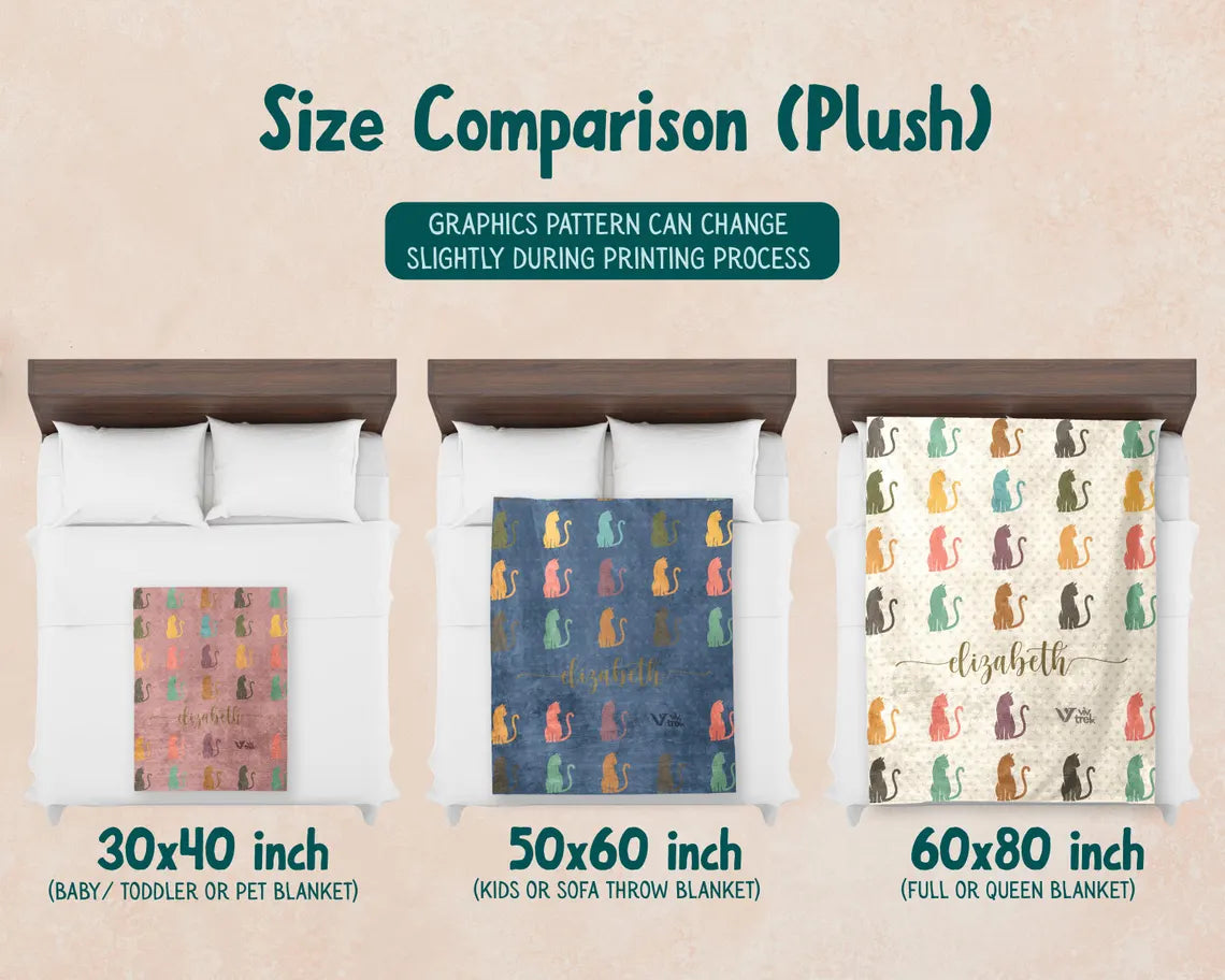 Custom Cat Lover Blanket Personalized Name Kitty Retro Throw - Cute Kitten Gift Cozy Cat Graphic Custom Blankets