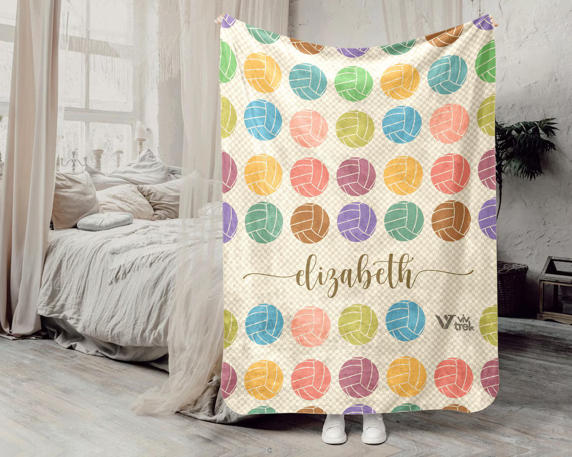 Custom Volleyball Lover Blanket Gift, Personalized Name Vintage Volleyball Throw, Cozy Sports Blanket, Unique Volleyball Gift for Teens & Adults