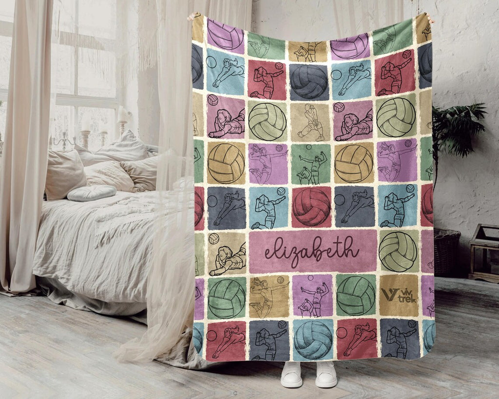Custom Volleyball Lover Blanket Gift, Personalized Name Vintage Volleyball Throw, Cozy Sports Blanket, Unique Volleyball Gift Idea