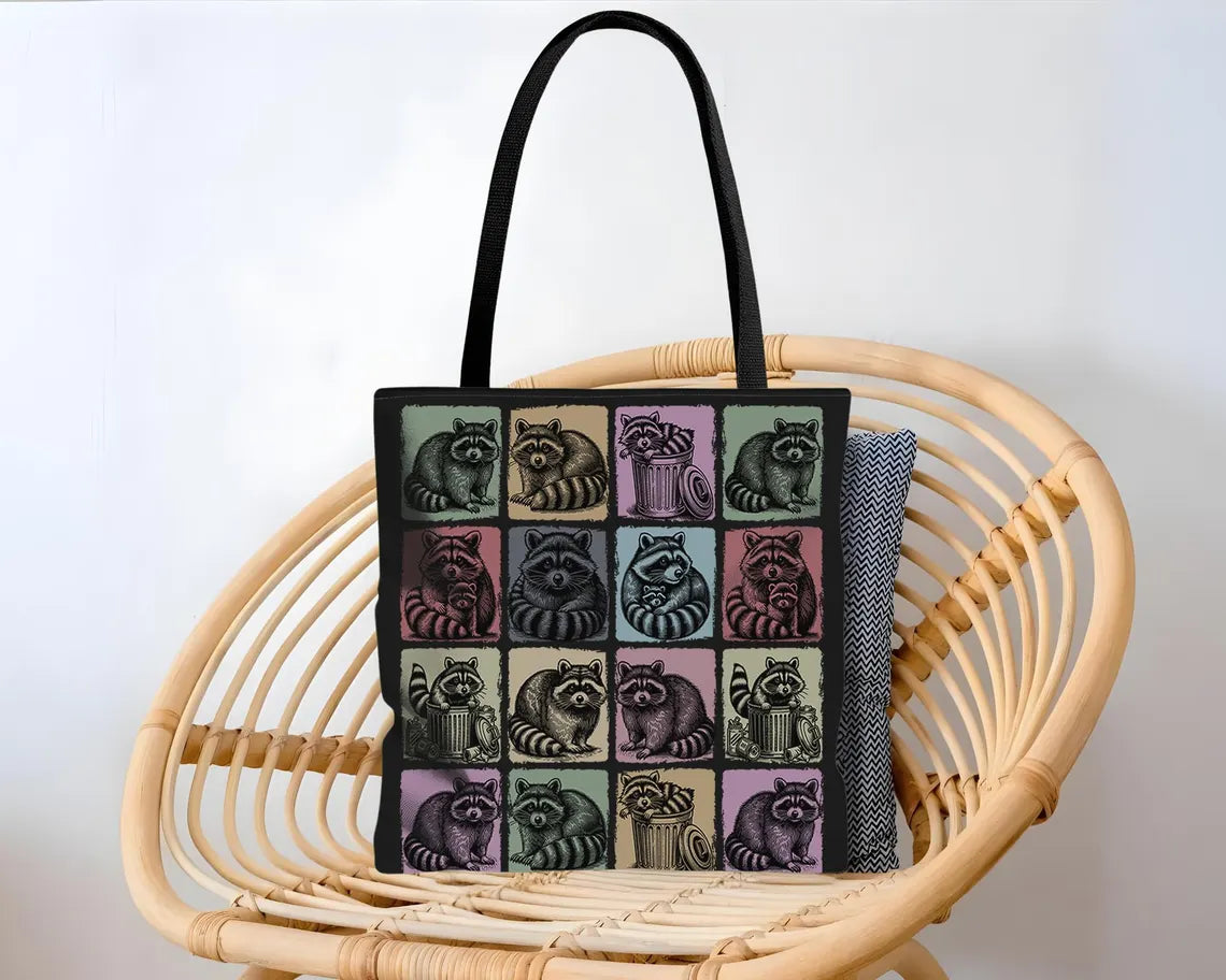 Vintage Raccoon Tote Bag for Animal Lovers – Cute Retro Trash Panda Gift – Wildlife Lover Reusable Bag