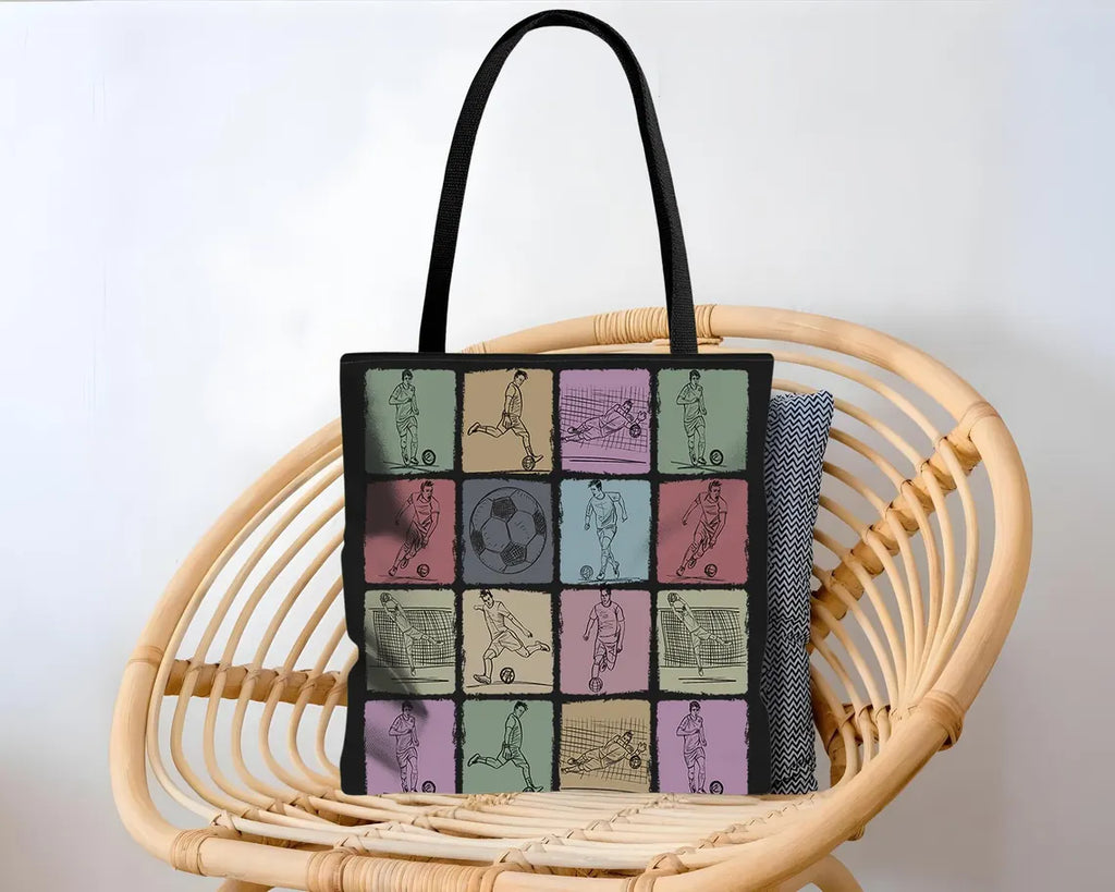 Vintage Soccer Tote Bag for Players Fans – Retro Football Lover Gift Tote – Reusable Sports Bag