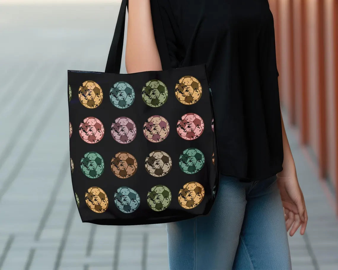 Retro Soccer Tote Bag for Players Fans – Vintage Football Lover Gift Tote – Reusable Sports Bag Daily Use