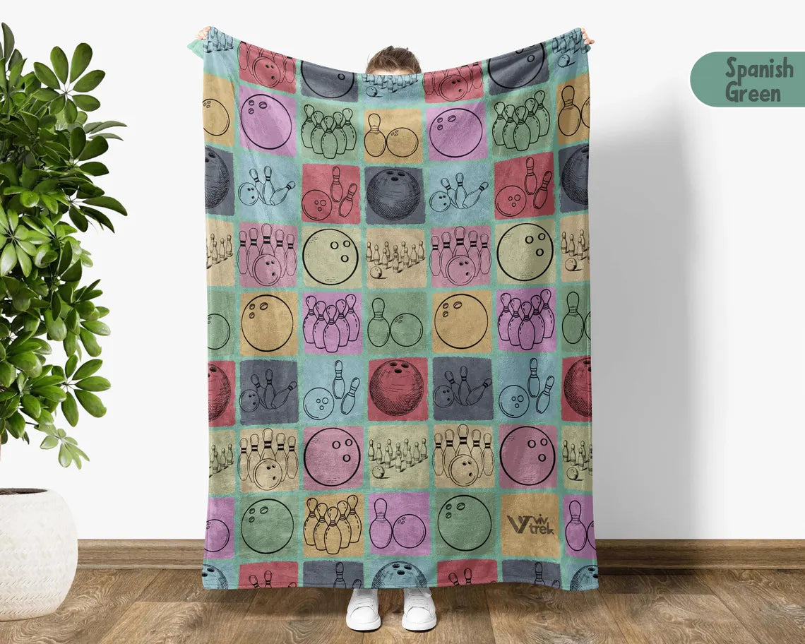 Vintage Bowling Gift Blanket | Retro Lover Throw | Cozy Sports Fleece | Unique Game Night Home Decor