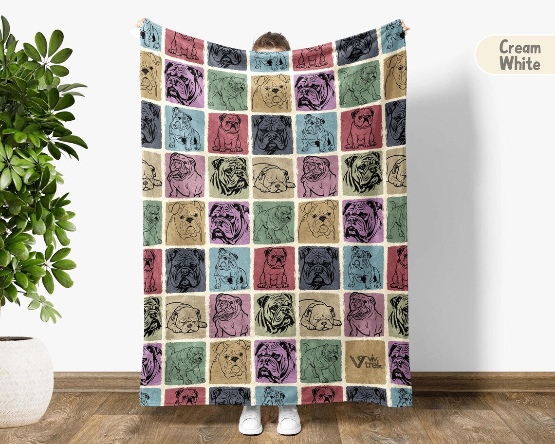 Vintage English Bulldog Throw Blanket Gift | Easily Distracted By Bulldog | Animal Lover Cozy Blankets | Graphic Throw