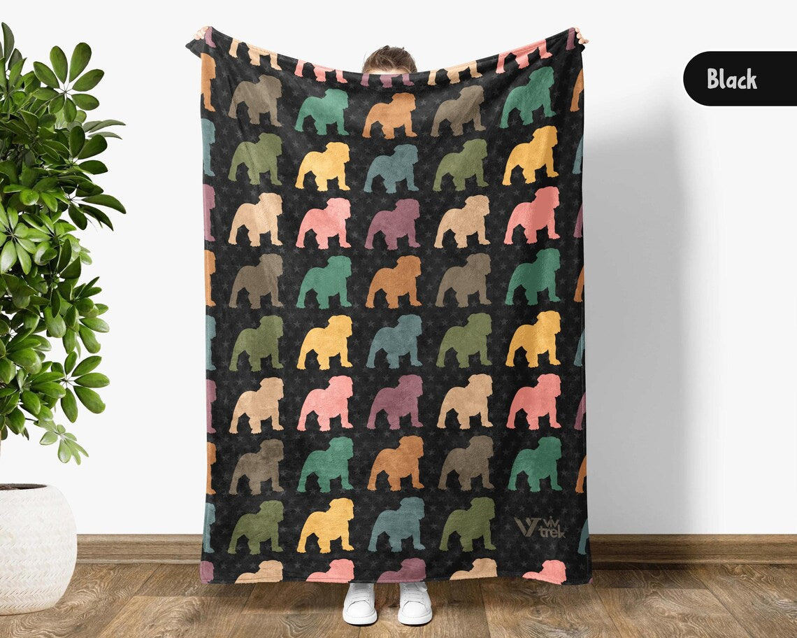 Bulldog Lover Blanket | Vintage English Bulldog Throw | Easily Distracted By Bulldog | Animal Lover Cozy Blankets | Retro Graphic Present