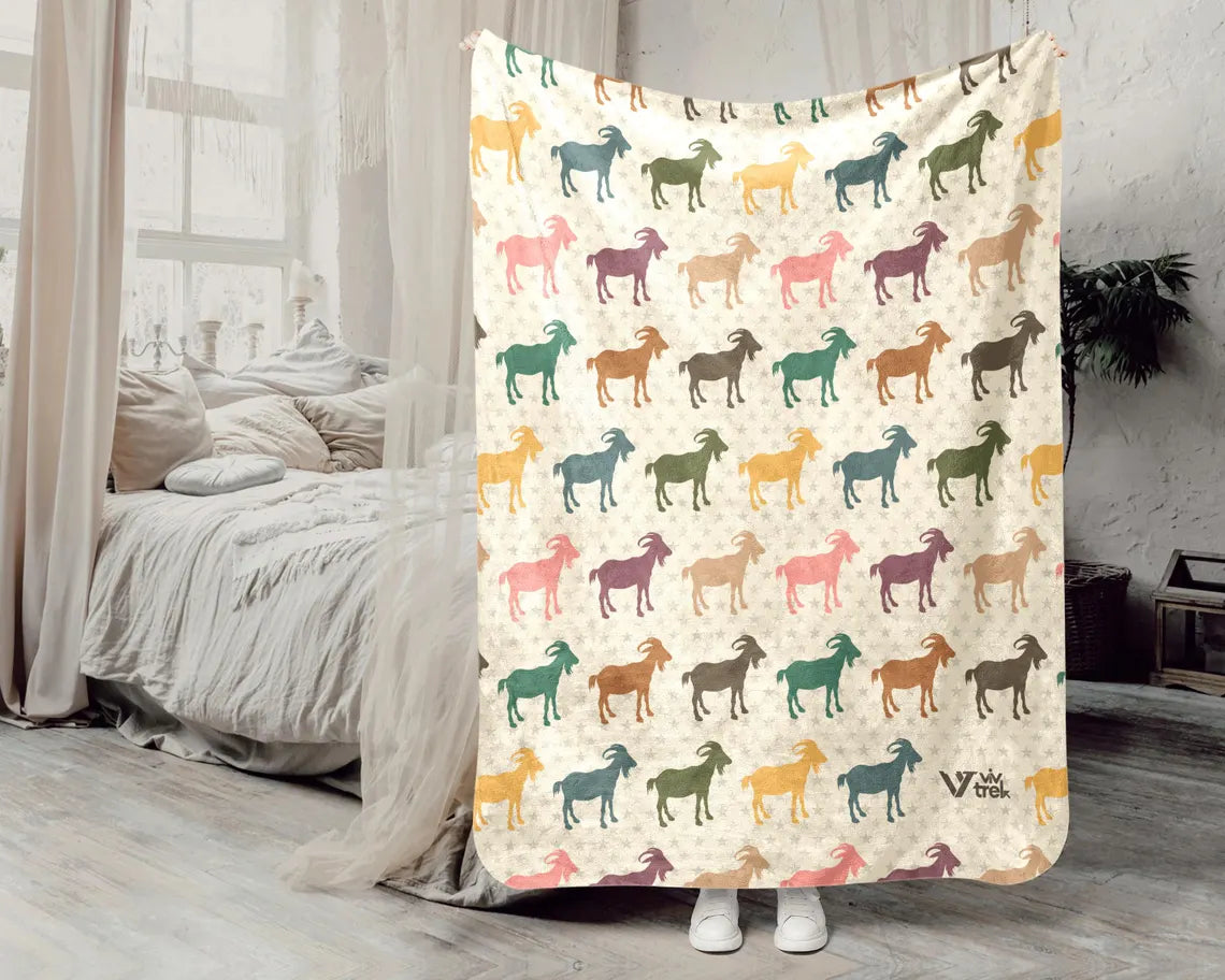 Goat Lover Blanket | Retro Farm Animal Throw | Cozy Goat Graphic Gift | Unique Animal Home Decor
