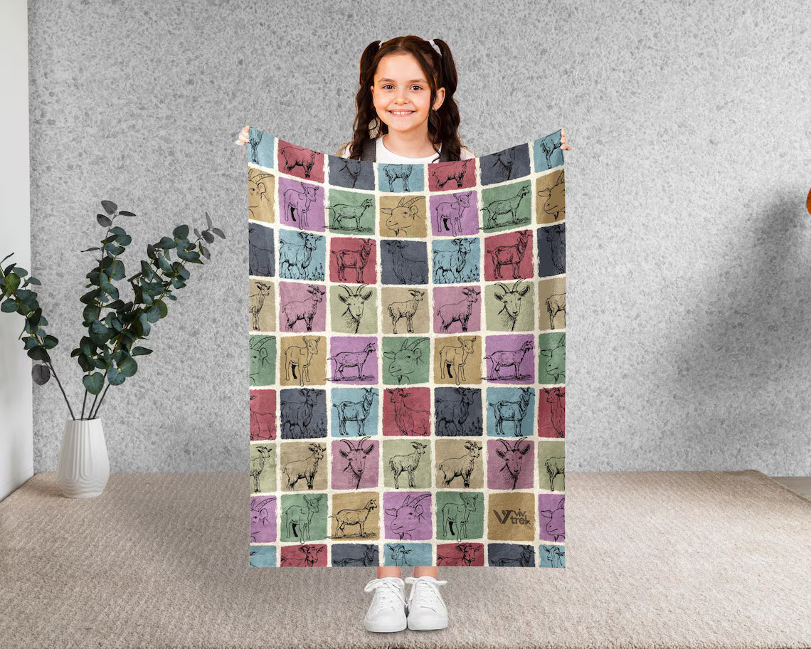 Vintage Goat Lover Blanket | Retro Farm Animal Throw | Cozy Goat Graphic Gift | Unique Animal Home Decor