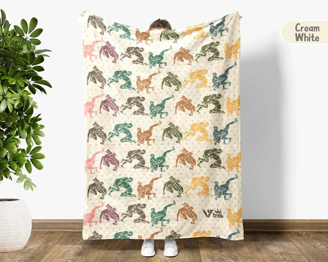 Retro Wrestling Gift Blanket Vintage Wrestler Lover Throw - Cozy Sports Blanket Unique Wrestling Decor Graphic Throw
