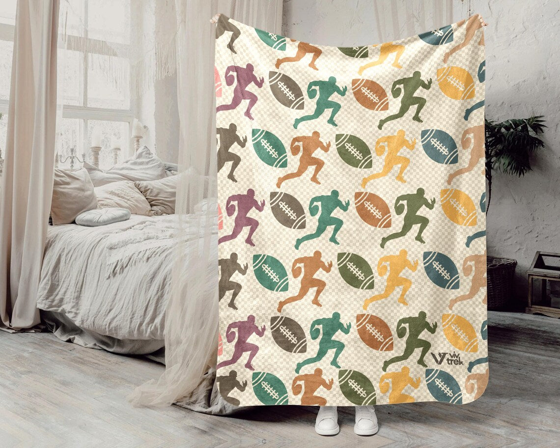 Retro Rugby Player Gift Blanket Vintage Rugby Lover Throw - Cozy Sports Fleece Unique Rugby Decor Graphic Rugby Gift