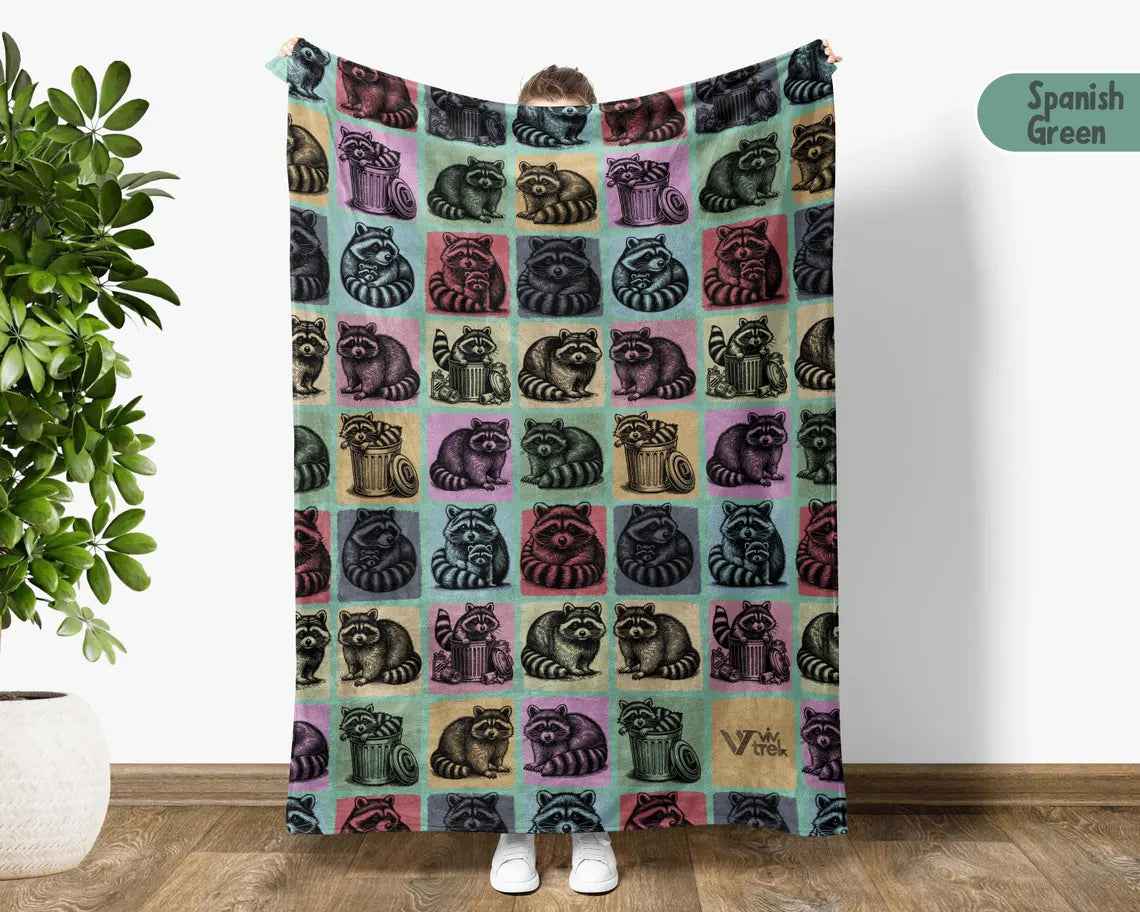 Vintage Raccoon Gift Blanket, Retro Raccoon Lover Throw, Easily Distracted by Raccoon Blankets, Funny Trash Panda Gift, Cozy Graphic Throw