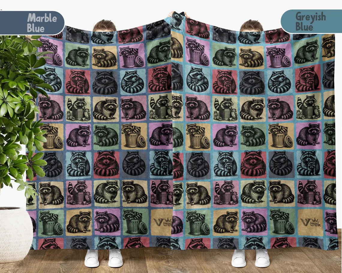 Vintage Raccoon Gift Blanket, Retro Raccoon Lover Throw, Easily Distracted by Raccoon Blankets, Funny Trash Panda Gift, Cozy Graphic Throw