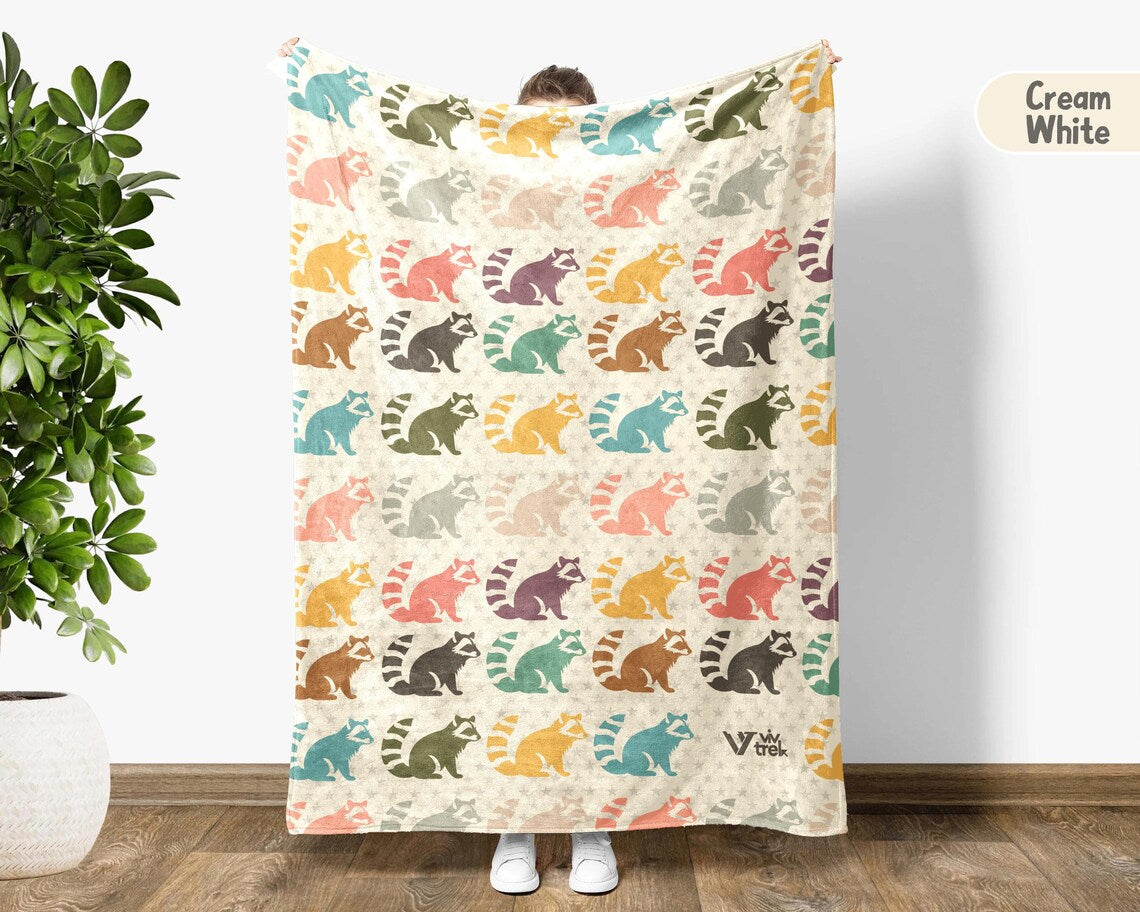 Vintage Raccoon Gift Blanket, Funny Raccoon Lover Throw Blankets, Easily Distracted By Raccoon Retro Cozy Throw, Trash Panda Graphic Gift