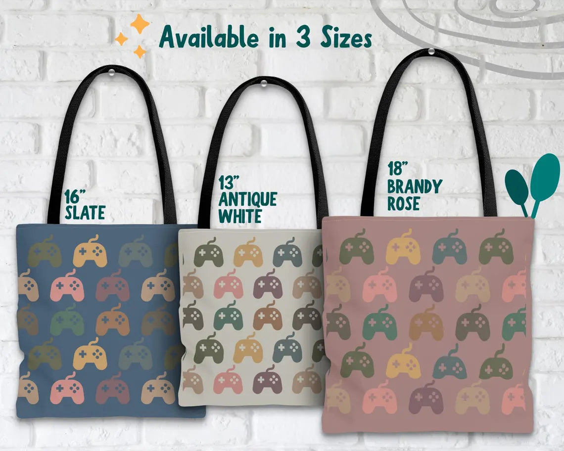 Retro Video Gaming Tote Bag | Vintage Controller Shoulder Bag | Reusable Gamer Carry Bag Gift for Console or PC Players