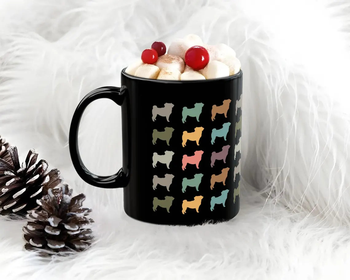 Retro Pug Dog Mug | Vintage Coffee Cup | Cute Dog Lover Gift | Adorable Pet Enthusiast Ceramic Present