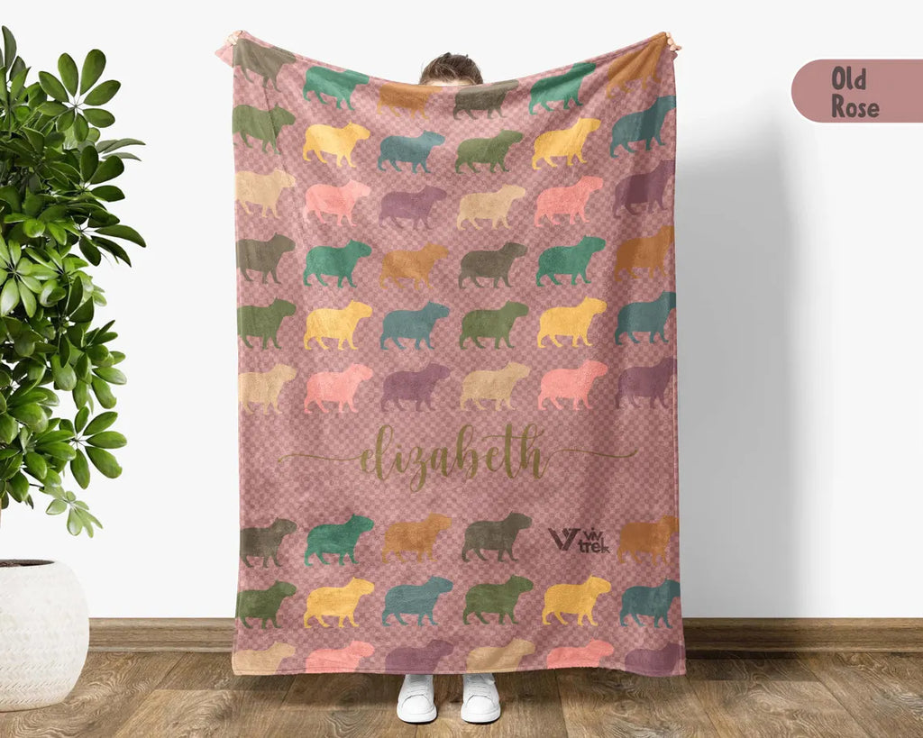 Personalized Name Capybara Blanket, Custom Name Capybara Owner Throw, Vintage Capybara Blanket, Retro Rodent Blanket, Cozy Capybara Gift