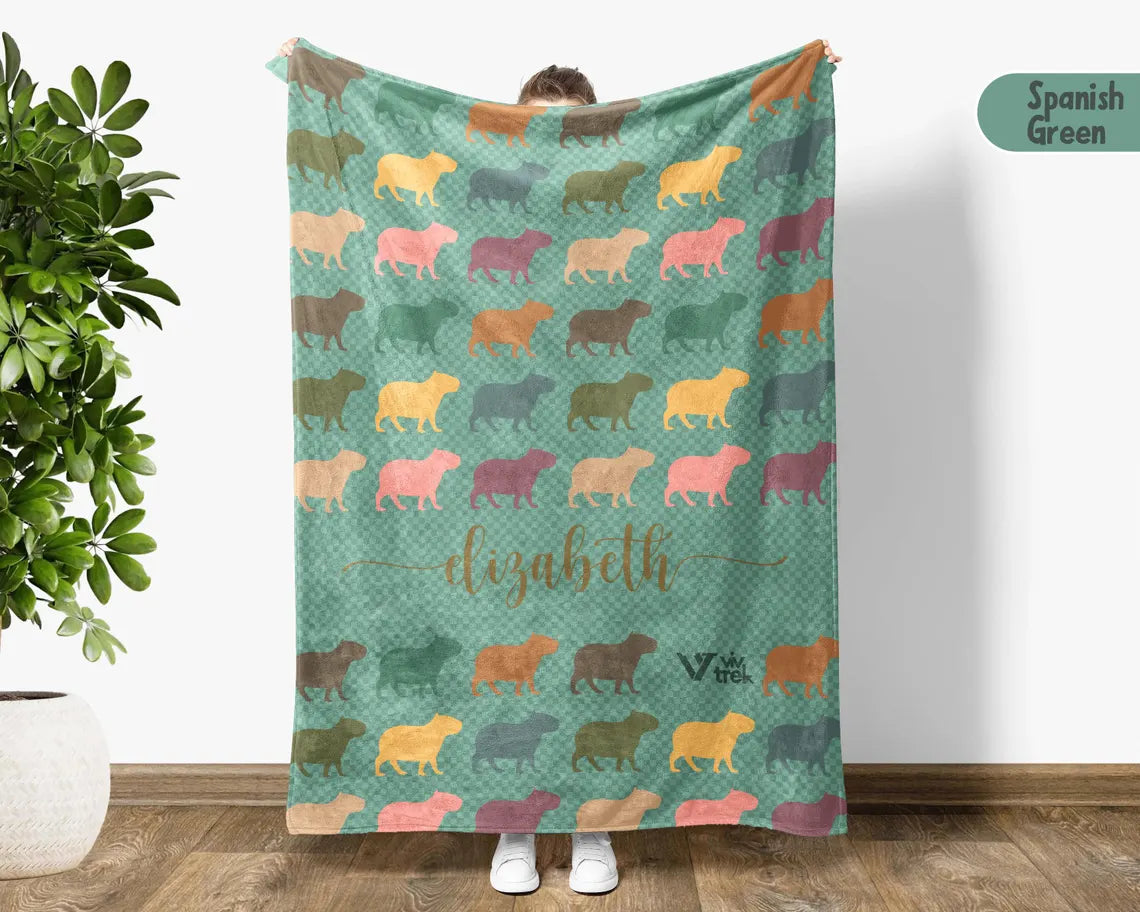 Personalized Name Capybara Blanket, Custom Name Capybara Owner Throw, Vintage Capybara Blanket, Retro Rodent Blanket, Cozy Capybara Gift