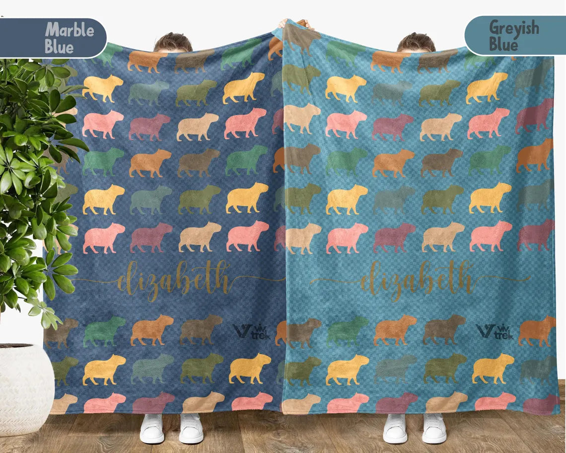 Personalized Name Capybara Blanket, Custom Name Capybara Owner Throw, Vintage Capybara Blanket, Retro Rodent Blanket, Cozy Capybara Gift