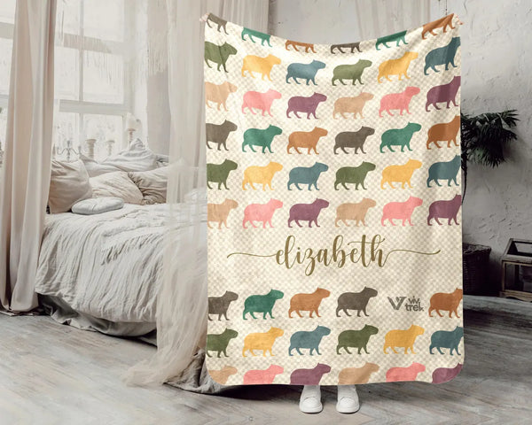 Personalized Name Capybara Blanket, Custom Name Capybara Owner Throw, Vintage Capybara Blanket, Retro Rodent Blanket, Cozy Capybara Gift