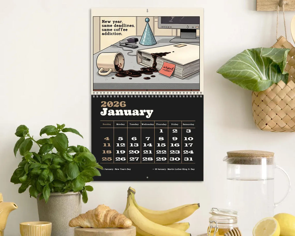 2026 Illustrated Wall Calendar | Funny Dark Humor Office Gift for Coworkers