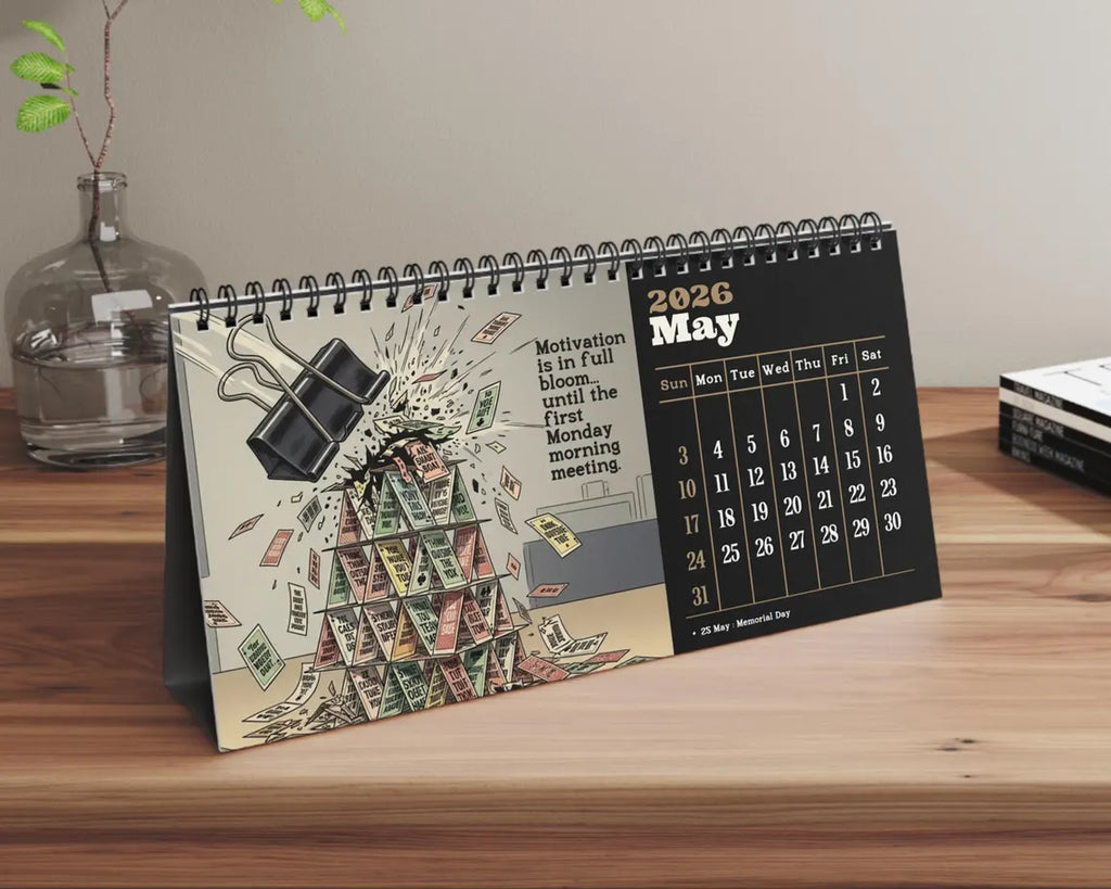 Funny 2026 Desk Calendar | Dark Humor Illustrated Office Gift for Coworkers