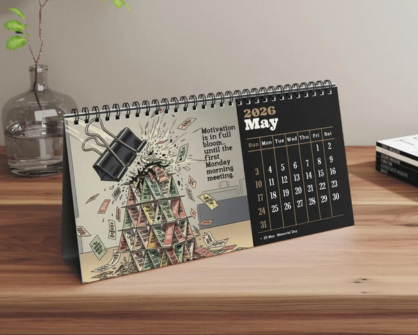 Funny 2026 Desk Calendar | Dark Humor Illustrated Office Gift for Coworkers