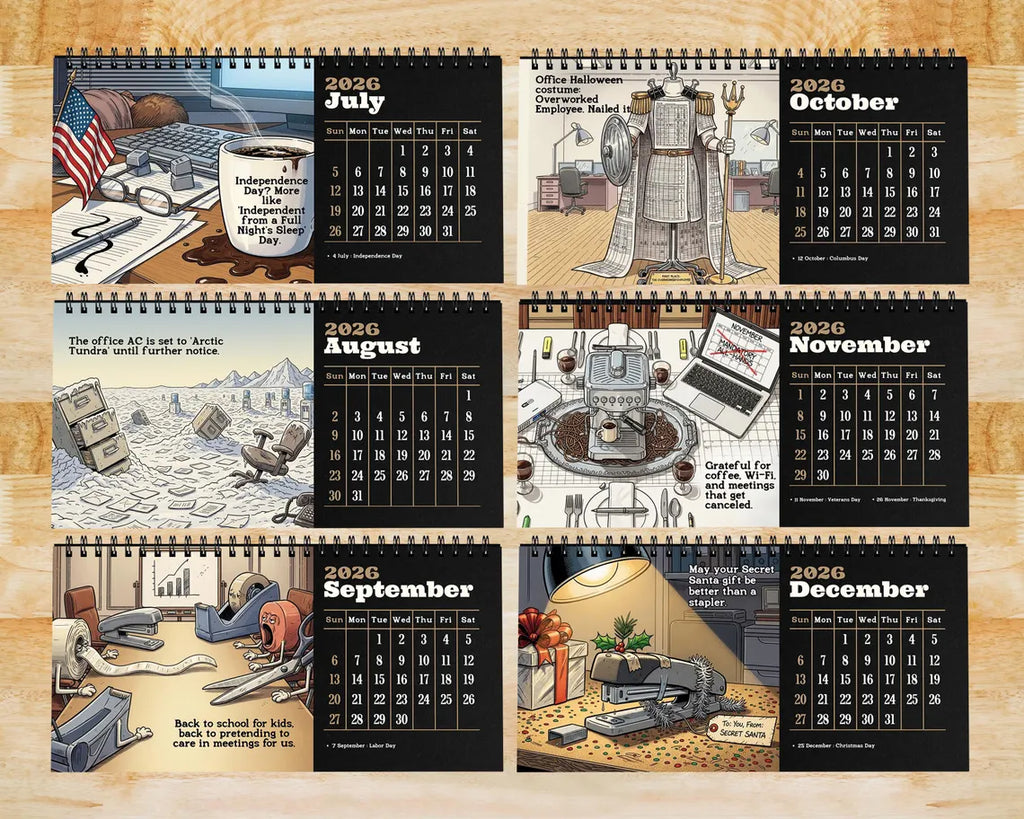 Funny 2026 Desk Calendar | Dark Humor Illustrated Office Gift for Coworkers