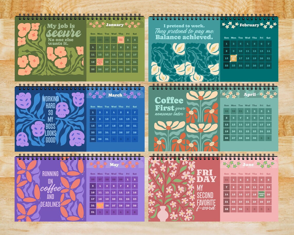 Funny 2026 Desk Calendar | Sarcastic Floral Office Humor Gift for Coworkers