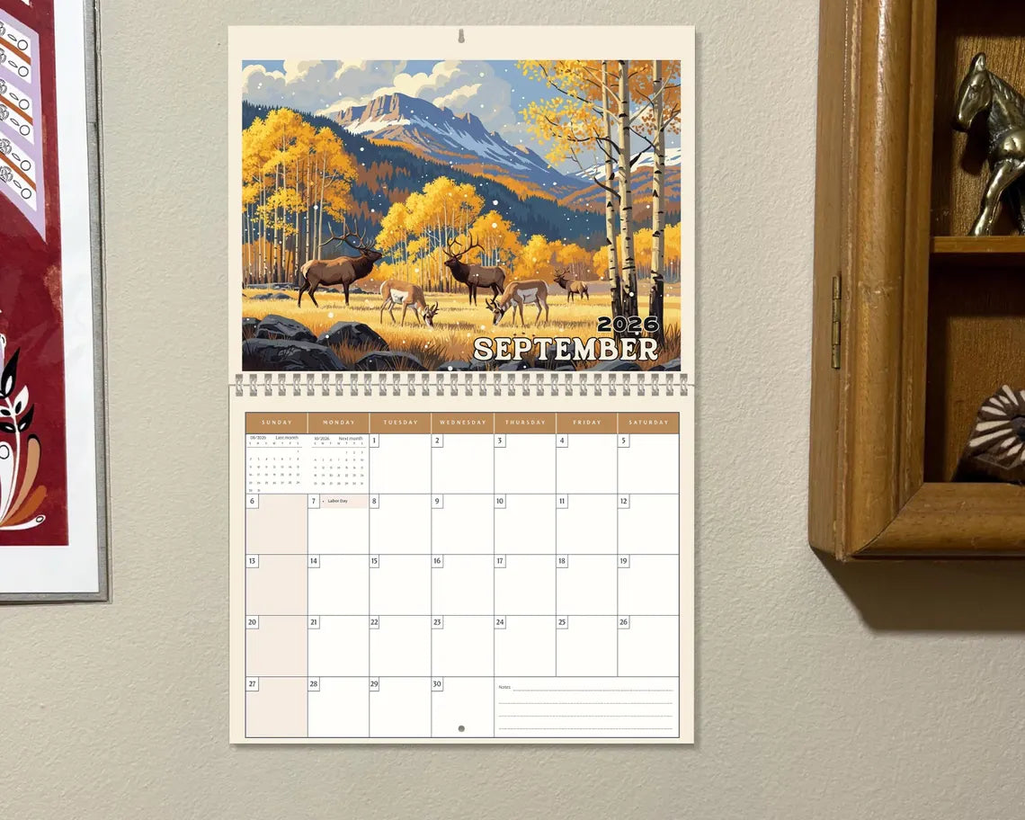 Yellowstone 2026 Wall Calendar | National Park Wildlife Souvenir Gift