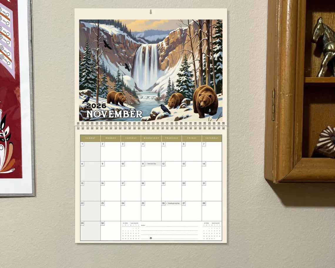 Yellowstone 2026 Wall Calendar | National Park Wildlife Souvenir Gift