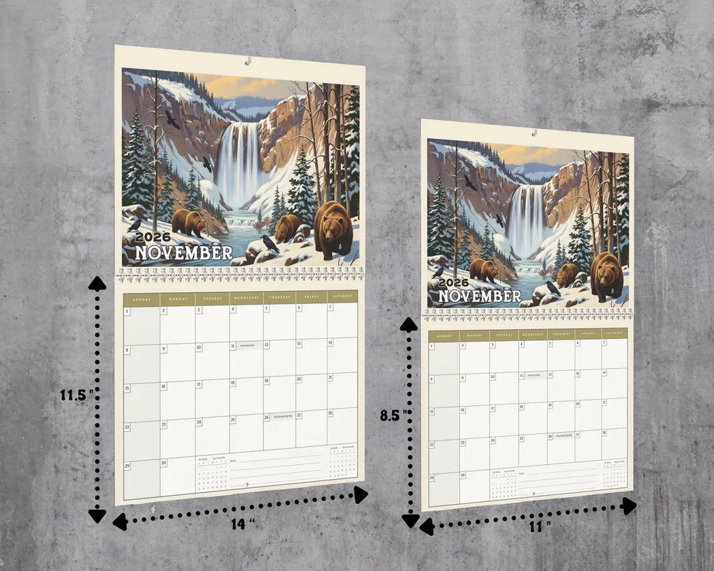 Yellowstone 2026 Wall Calendar | National Park Wildlife Souvenir Gift
