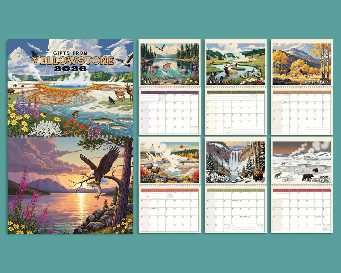 Yellowstone 2026 Wall Calendar | National Park Wildlife Souvenir Gift