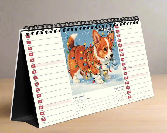 Cute Corgi 2026 Desk Calendar, Kawaii Dog Lover Gift, Cherry Blossom Office Decor