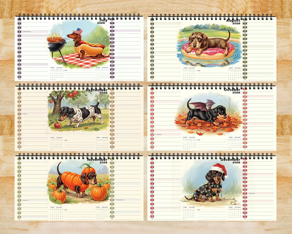Dachshund Dog 2026 Desk Calendar | Sausage Dog Puppy Gift Her